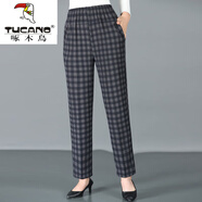 啄木鳥(niǎo)新款媽m媽褲子春秋款女褲媽m媽休閑褲中年老年女褲大尺碼直筒褲奶 小格子 高品質(zhì) 902春秋款 XL 建議80-100斤穿