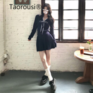TAOROUSI針織連衣裙女秋冬季新款女裝學(xué)院風(fēng)內搭打底短裙子兩件套裝冬天 藏藍色套裝 S