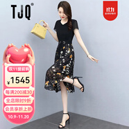 TJQ奢侈高檔品牌連衣裙女2025夏季新款小個(gè)子氣質(zhì)洋氣修身碎花裙子 黑色 XL 【推薦116-125斤】
