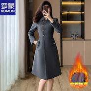 羅蒙（ROMON）職業(yè)毛呢大衣女中長(cháng)款冬加厚夾棉呢子外套售樓部呢工裝空姐工作服 【夾棉】灰色呢子大衣 加厚 M