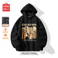 名創(chuàng  )優(yōu)品（MINISO）連帽衛衣男女冬季加絨加厚保暖外套青少年新款質(zhì)感寬松百搭上衣服 黑色(金色埃及) 4XL (體重205-230斤)