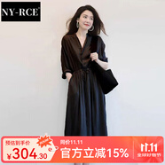 NY-RCE連衣裙女2025秋裝新款女裝法式雪紡連衣裙子夏茶歇復(fù)古小眾長裙潮 黑色【高端連衣裙】 L