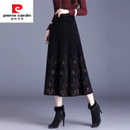 皮爾卡丹（pierre cardin）針織半身裙感秋冬配毛衣裙子加厚中長(cháng)款A字大擺印花毛線(xiàn)長(cháng)裙 咖啡色 均碼 90-150斤