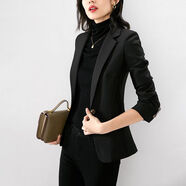 ONE BUYE【新品】長袖西裝外套女秋款一粒扣顯瘦上衣25062613 黑色 L