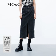 MO&Co.牛仔半身裙春設(shè)計(jì)感高腰開叉做舊磨白黑色直筒棉質(zhì)摩安珂 牛仔黑色-第2批 M 165