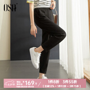 歐莎（OSA）九分休閑褲女夏季薄款小個(gè)子松緊腰顯瘦錐形運(yùn)動(dòng)褲 黑色 XS