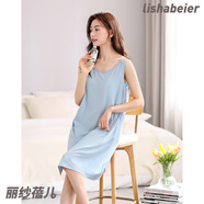 麗紗蓓兒帶胸墊睡裙女夏季莫代爾無袖背心睡衣薄款夏天女款冰絲夏款連衣裙 2055晨霧藍(lán) 3XL