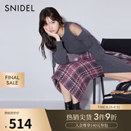 SNIDEL秋冬圓領(lǐng)薄紗拼接袖露肩系帶針織衫毛衣SWNT245011 灰色 均碼 （F）