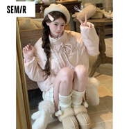 森馬（Semir）蝴蝶結粉色羽絨服女冬2025年新款甜美蕾絲拼接棉服外套加厚學(xué)院風(fēng) 粉色 S