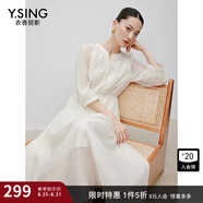 衣香麗影白色重工刺繡連衣裙女2025年春裝新款歐根紗韓系約會(huì )裙子 米色 M