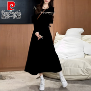 皮爾卡丹（pierre cardin）大碼女裝法式設計感假兩件貝殼連衣裙秋冬新款胖mm遮胯顯瘦長(cháng)裙子 黑色裙子【今年流行/時(shí)髦】 M 【95-110斤】