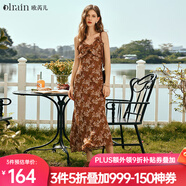 Olrain歐芮兒吊帶碎花連衣裙夏季女裝浪漫優(yōu)雅長裙子度假沙灘裙 水仙咖 L