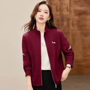 qwqh輕奢設計師品牌 開(kāi)衫短款外套女2025秋季新款韓版洋氣休閑夾克衫 酒紅色【彩條】 立 領(lǐng) M 85-105斤