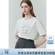 范思藍(lán)恩夏季縫紉機印花短袖t恤女春夏新款韓版寬松短袖上衣女T恤 奶油米 S