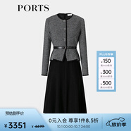 PORTS女裝復(fù)古格紋提花二合一連衣裙ALT9D008MCF029 黑色混色 12