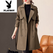花花公子（PLAYBOY）風衣外套女裝秋冬2025今年流行新款秋裝時尚氣質中長款小個子大衣 卡其色 M (建議100斤以內)