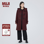 無(wú)印良品（MUJI）女式羊毛混牛角扣大衣長(zhǎng)款連帽毛呢呢子外套秋冬季外衣女裝 深紫紅色 M (160/84A)