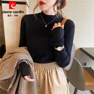 皮爾卡丹（pierre cardin）半高領(lǐng)內搭毛衣女打底衫秋冬女裝新款百搭洋氣修身貼身長(cháng)袖針織衫 9112-黑色 均碼