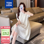 唐獅2025夏女圓領中國風短袖連衣裙
