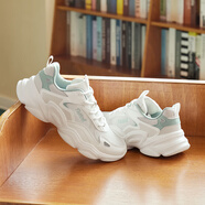 361°女鞋運(yùn)動(dòng)鞋女云朵秋冬季加絨革面復(fù)古厚底老爹鞋百搭休閑鞋子女 【四季網(wǎng)面】羽毛白/淺煙綠 38