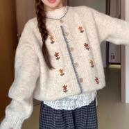 沂歆毛衣針織開(kāi)衫外套女裝秋裝新款2025年新款秋季高級感上衣長(cháng)袖百搭 【米白色】圓領(lǐng)花朵刺繡開(kāi)衫毛衣外套 L （建議體重約105-120斤）