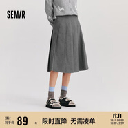 森馬（Semir）森馬半身裙女仿毛呢裙子24冬新款A字百褶裙遮胯顯瘦109724120001