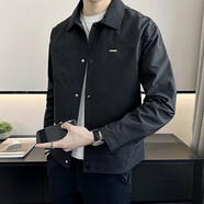 LESS IS MORE利郎夾克同款春秋季夾克男新款潮流挺括休閑翻領(lǐng)短款寬松外套上衣 黑色 3XL