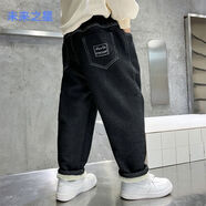 未來(lái)之星男童2025冬款寬松直筒時(shí)髦休閑百搭后口袋貼標(biāo)羊羔絨褲 黑色 120 關(guān)注收藏優(yōu)先發(fā)貨  