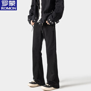羅蒙（ROMON）牛仔褲男士春秋季美式高街復古休閑直筒闊腿微喇彎刀長(cháng)褲子男叭 740黑色（微喇） XL （125-145斤）