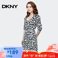 唐可娜兒（DKNY）【京東奧萊】新款印花連衣裙女夏季新款寬松顯瘦V領(lǐng)短袖A字裙女W2 W2212Z52-011 S