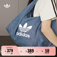 adidas「云朵包」牛仔風大容量運動挎包女子阿迪達斯官方三葉草 制服藍 NS