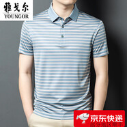 雅戈爾桑蠶絲短袖t恤男翻領(lǐng)夏季中年寬松真絲高端polo衫條紋 款式三25903夢(mèng)之藍 3XL 190/100A