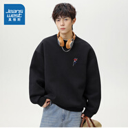真維斯（Jeanswest）真維斯男裝寬松休閑繡花衛(wèi)衣 2025秋季新品 時(shí)尚男式圓領(lǐng)上衣D4 黑色2010 M 170/88A