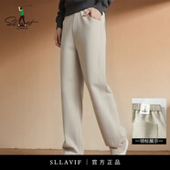 薩拉維夫（SLLAVIF）潮典美式潮牌闊腿垂墜感A字褲男生秋季直筒寬松慵懶風(fēng)休閑長褲 杏色 S