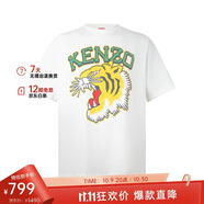 高田賢三（KENZO）男士米白色虎頭圖案棉質寬松短袖T恤 FD6 5TS008 4SG 02 XL送男友