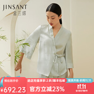 金三塔睡衣女真絲刺繡中式斜襟領(lǐng)系帶衣褲套裝家居服東方簡奢風(fēng)情人節(jié)禮 淺青瓷色3117 M