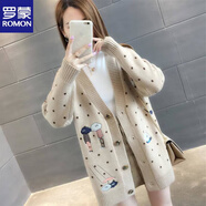 羅蒙2025新款學(xué)生上衣V領(lǐng)針織衫女開(kāi)衫長(cháng)袖寬松中長(cháng)款毛衣外套學(xué)院風(fēng) 杏色 XL 120-135斤