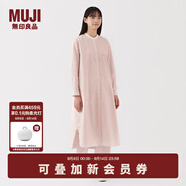 無印良品（MUJI）女式 水洗 平紋 立領長袖連衣裙女裝裙子25年春季連身裙 襯衫裙 淺粉紅色條紋 M （160/84A）