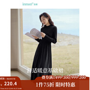 茵曼（INMAN）2025秋冬女裝新款燈芯絨連衣裙新品長(zhǎng)袖休閑針織禮服中長(zhǎng)裙子 午夜黑-18348357H1 S