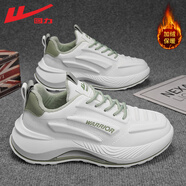 回力（Warrior）官方男鞋冬季加絨休閑跑步鞋舒適老爹鞋子男士運動(dòng)鞋男 白綠絨43