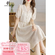 clotho Rennie品牌女裝白色蕾絲連衣裙女2025夏季新款溫柔風(fēng)氣質(zhì)名媛收腰長(cháng)裙 米白色 L