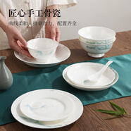LONGCHANG隆昌瓷器釉中彩山水碗碟盤(pán)中式餐具套裝家用飯碗深盤(pán)面碗高腳碗 8.75英寸飯盤(pán)【一個(gè)裝】