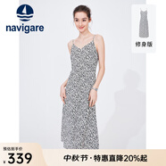 Navigare意大利小帆船無(wú)袖連衣裙女士夏季修身時(shí)尚碎花裙薄款吊帶裙 科技白/黑 XL 碼
