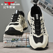 公牛世家（G.N.Shi Jia）男鞋運動(dòng)鞋夏季透氣網(wǎng)面2025新款增高休閑薄款網(wǎng)鞋 黑白 39