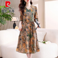 皮爾卡丹（pierre cardin）春秋減齡復古盤(pán)假兩件連衣裙女2025時(shí)尚新款收腰顯瘦中長(cháng)款裙 圖片色 2XL 120-130斤