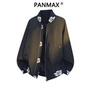PANMAX2025拼接復(fù)古夾克新款男女寬松休閑百搭棒球服提花外套時(shí)尚 黑色 S 建議80-110斤