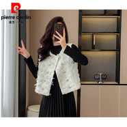 皮爾卡丹（pierre cardin）流蘇馬甲小香風(fēng)黑色連衣裙兩件套女春秋氣質(zhì)名媛百褶長裙子 馬甲 S