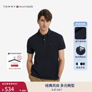 TOMMY HILFIGER【透氣舒適】夏季男裝珠地棉商務(wù)純色短袖T恤翻領(lǐng)POLO 藏青色416 XL (推薦：155-160斤)