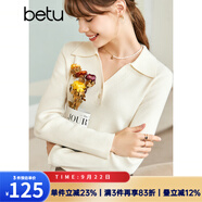 betu百圖女裝秋季新款毛針織衫長袖V型翻領套頭上衣針織衫女2208T04 米白 M