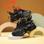 貴人鳥(niǎo)兒童老爹鞋秋季新款25080A軟底減震運動(dòng)鞋男女童休閑潮跑鞋 黑色 33